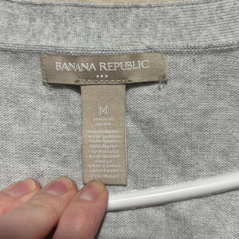 Banana Republic Grey Zig Zag Button Front Cardigan Sweater M Metallic Academia - Picture 4 of 8